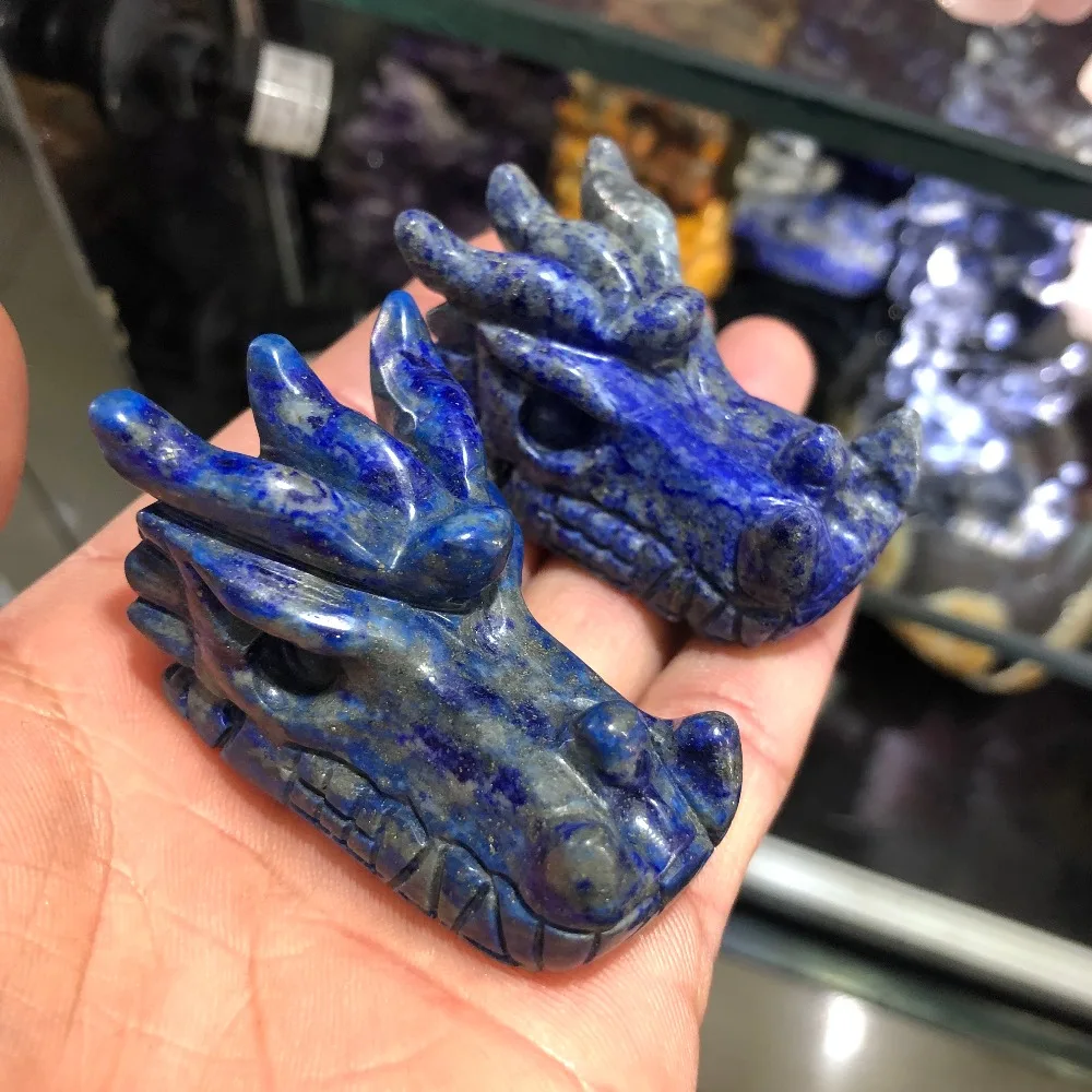 

1pcs Natural lapis lazuli carved crystal dragon head bone healing reiki