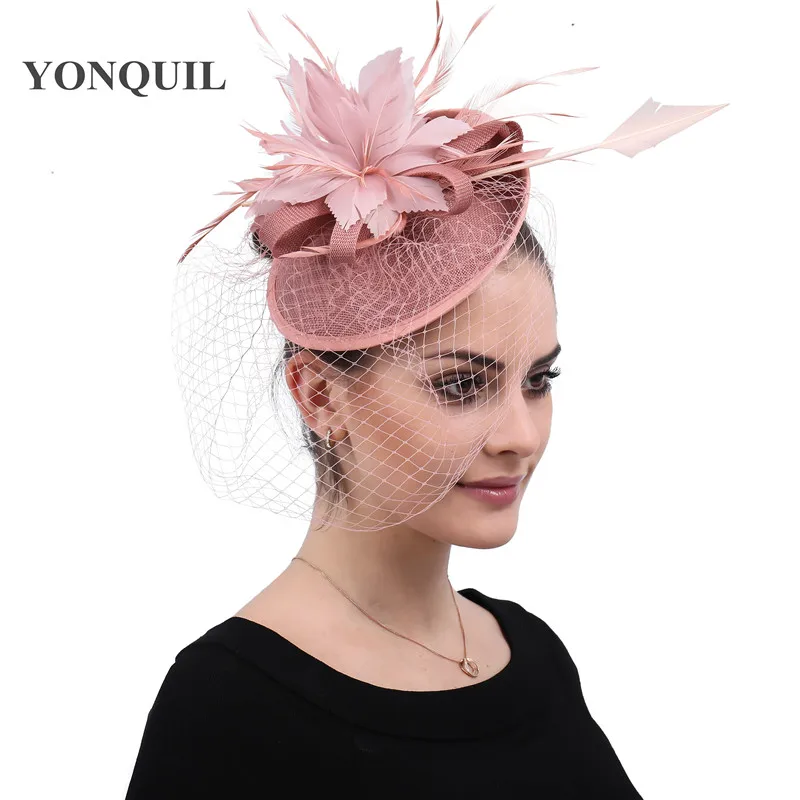 

Dark Peach Fascinators For Wedding Hats Elegant Ladies Derby Headwear Female Kenducky Hair Clips Women Cocktail Race Headpiece