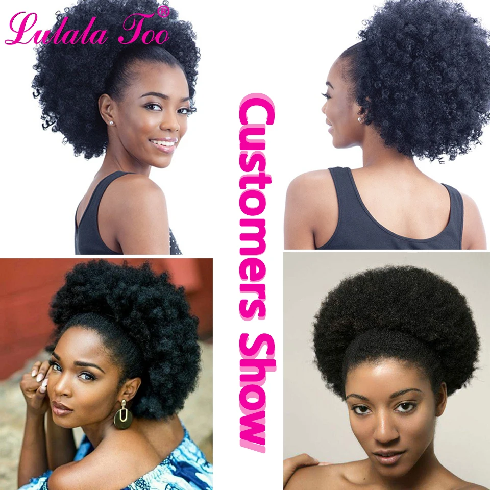 Coque de cabelo sintético puff afro feminino, prendedor para cabelo, extensões de cabelo para mulheres, rabo de cavalo com cordão, cacheado