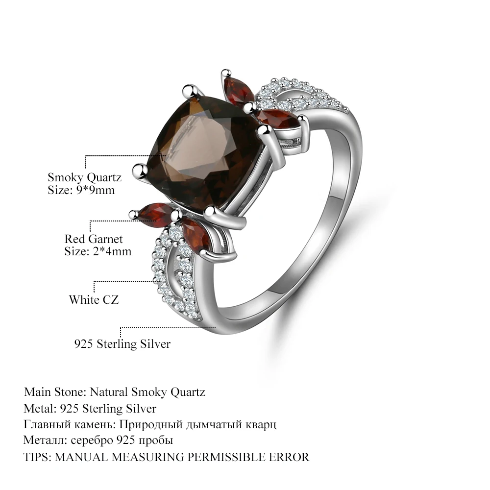 GEM\'S BALLET Smoky Quartz 925 Sterling Silver Natural Gemstone Rings For Women Wedding Engagement Luxury Fine Costume Jewelry