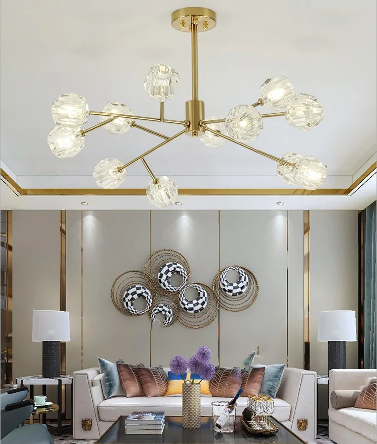 

Nordic Chandelier Post-Modern Magic Bean Art Restaurant Glass Ball Branch Molecular Living Room bedroom