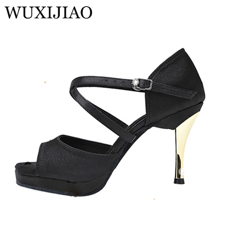 WUXIJIAO New black latin shoes waterproof platform women's modern tango dance shoes metal heel 8.5cm