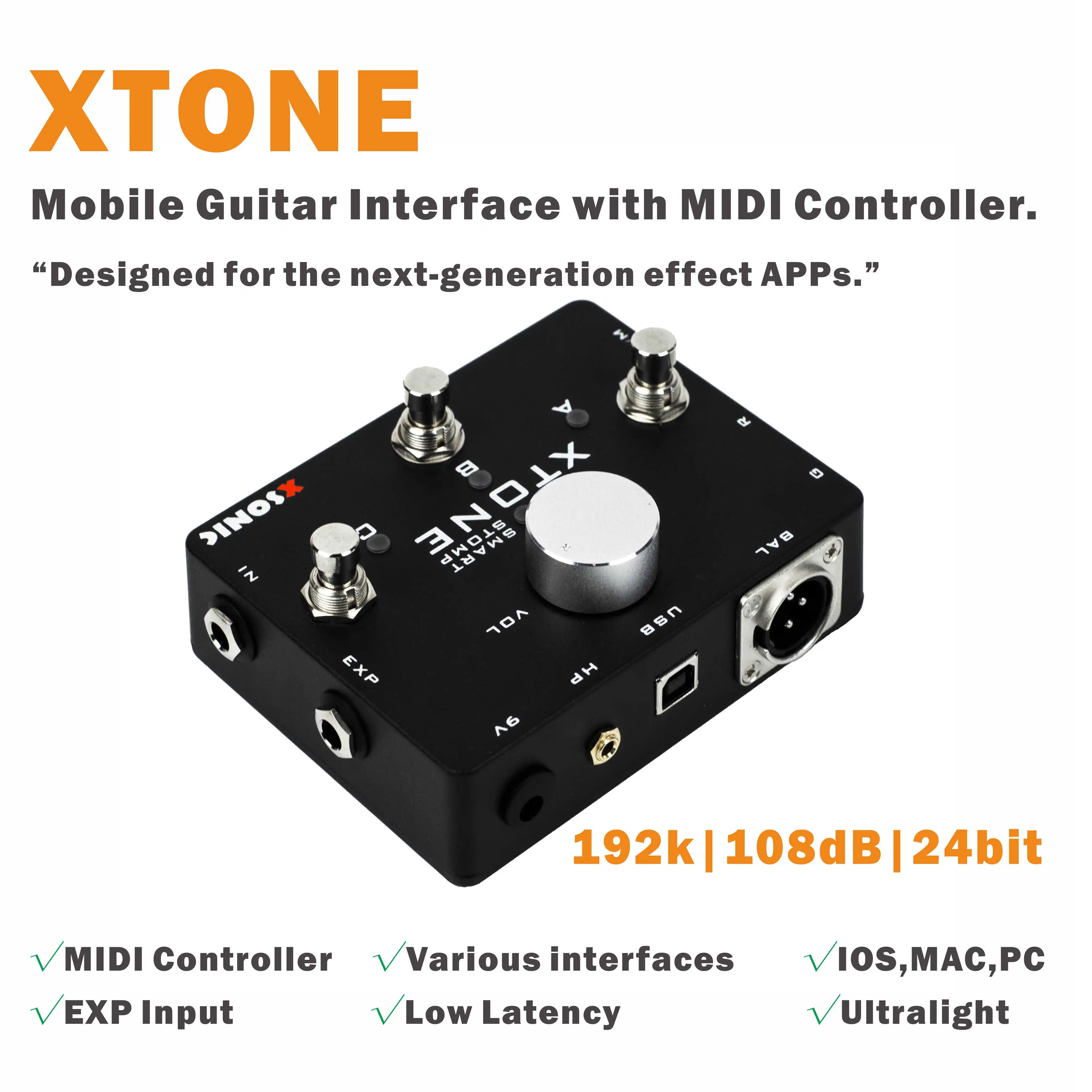 XTONE 192K Mobile Guitar Interface With MIDI Controller for iphone/ipad/PC/MAC & Ultra Low Latency