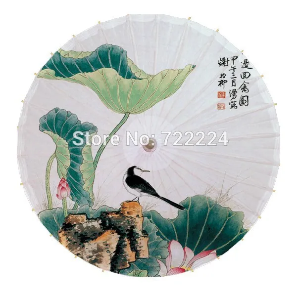 

Free shipping Dia 84cm lotus with bird picture chinese traditional handmade waterproof dance decoration oiled paper umbrella