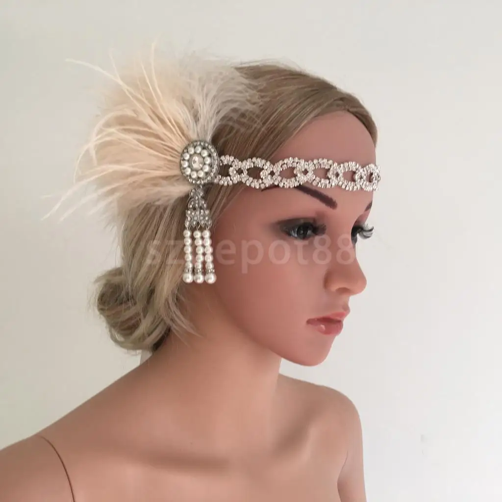 Retro Feather Flapper Headband 1920s Great Gatsby Woman Royal Ascot Cocktail Party Fascinator Headpiece