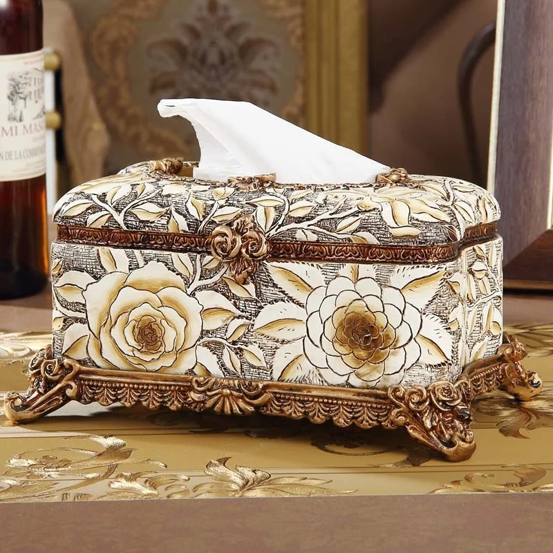 

High grade resin carving European tissue box carton palace retro luxury decoration