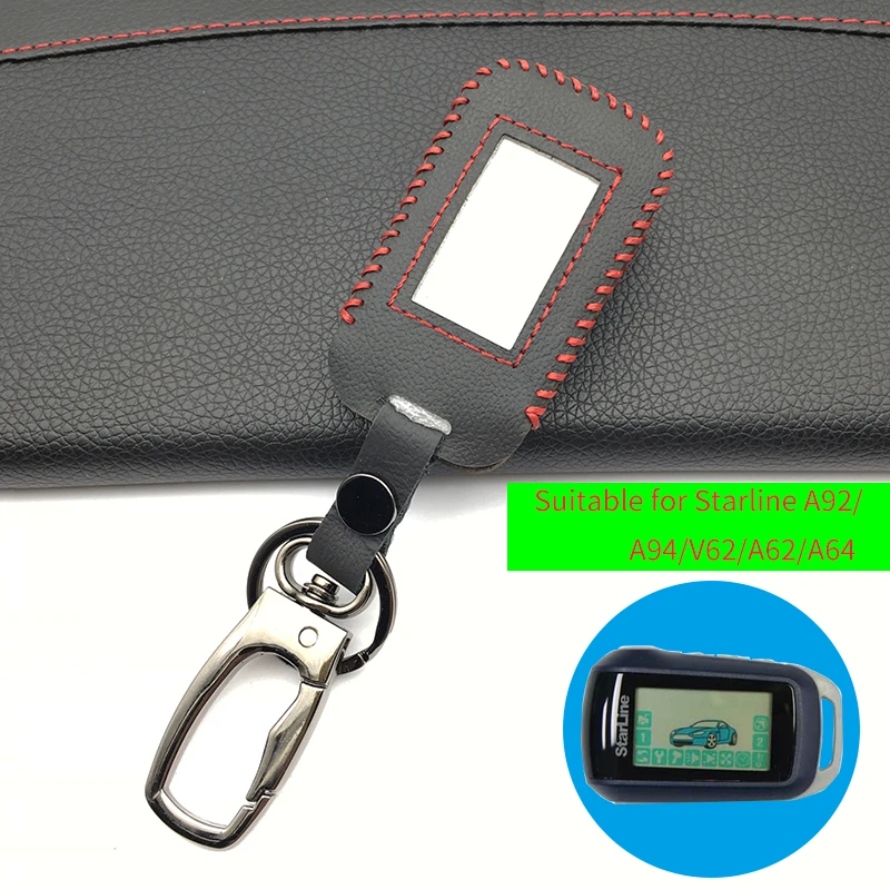 A92 Real Leather Key Case Keychain Cover Bag For StarLine A92 A94 A62 A64 A95 Two Way Car Alarm LCD Remote Transmitter