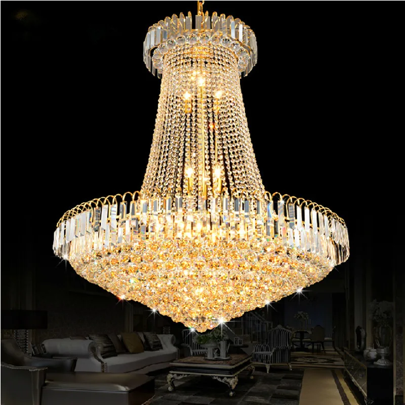 

Creative Golden Chandeliers Luxury Crystal Pendant Lamp for hall lobby Stair Flush Chandelier