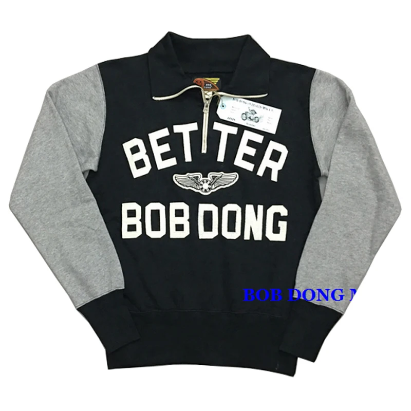 Bob Dong Motorcycle Biker 1/4 Zipper Pullover For Men Vintage Racing Jersey Sweatshirt 44