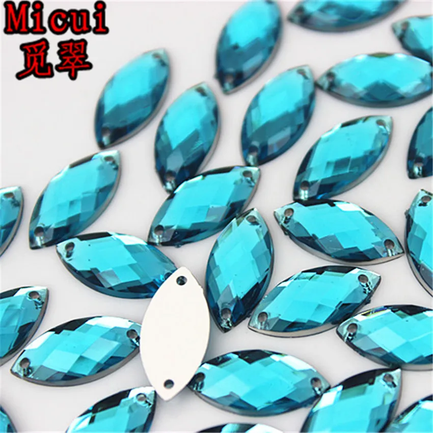 Micui 100PCS 6*12mm Sewing Crystal AB Flatback Acrylic Rhinestones Sew On Crystals Stones Horse Eye For DIY Clothes Crafts MC768