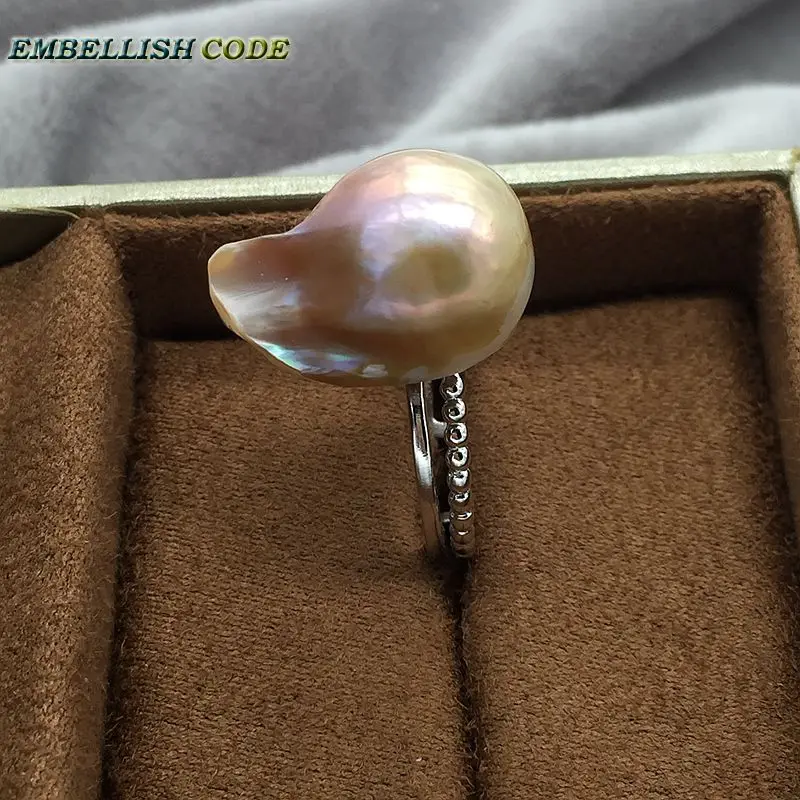 Adjustable size Resize baroque pearl ring simple style purple golden Rare colors Lustrous fire ball shape for women