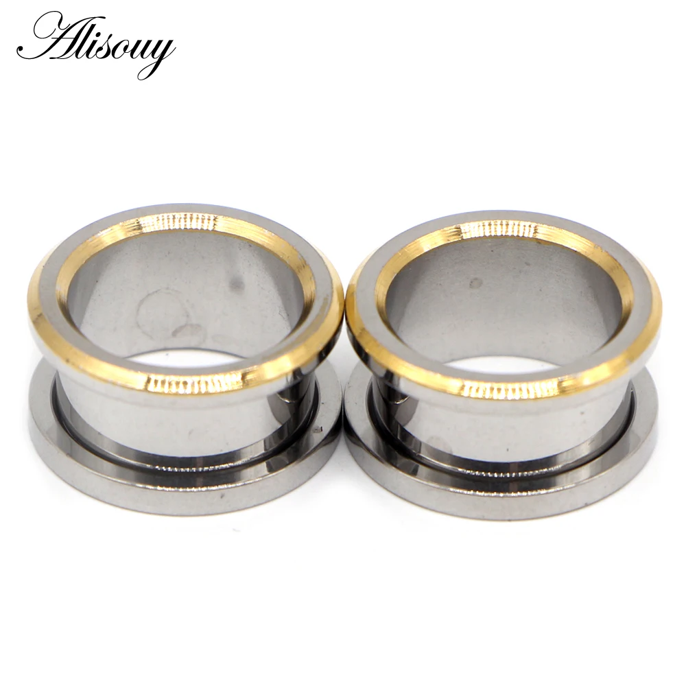 Alisouy 2pcs Ear Plugs Tunnels Stainless Steel Pulley White Line Screw Extender Stretcher Fashion Piercing Body Jewelry Earrings
