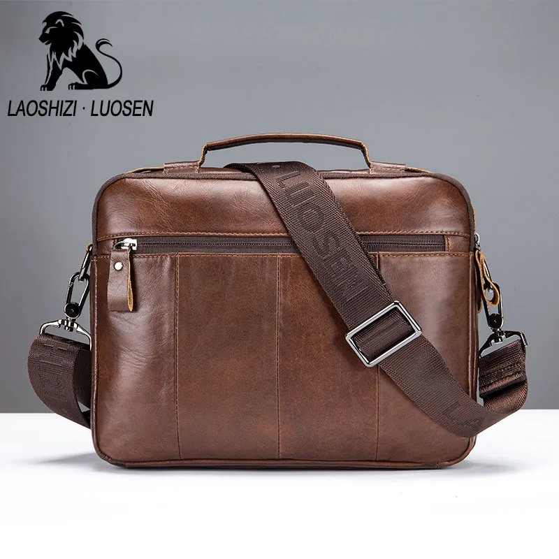 Bolsa mensageiro masculina de couro legítimo, bolsa de ombro vintage casual de couro de vaca