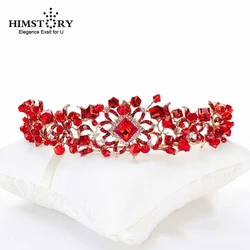 Vintage Red Square Crystal Bridal Tiaras Headband Wedding Hair Accessories Rhinestone Pageant Prom Crown for Bride