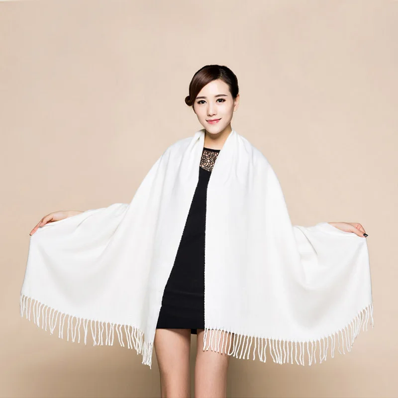 Winter New White 100% Soft Women's New Lengthen Tippet Fashion Fine Tassels Cashmere Pashima Long Shawl Scarfs Wrap Warm 120510