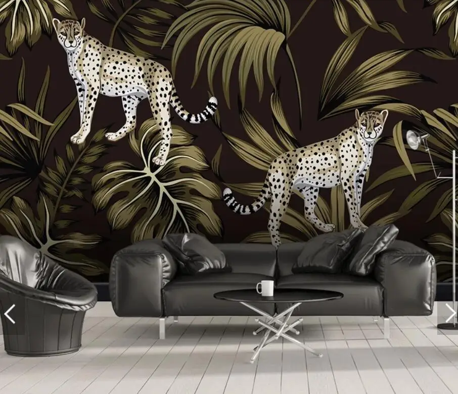 

European Cheetah Animal Wallpaper Mural for Living Room Bedroom Wall Decor Hand Painted Contact Paper Tropical Murals Wall Paper