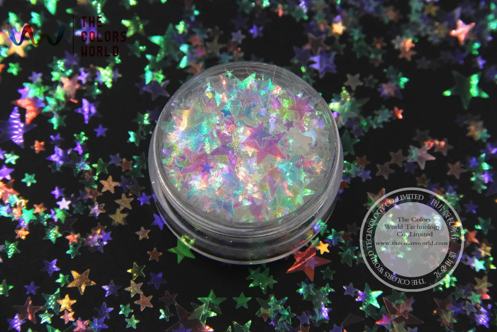 SR346-364 White Color With purple red Light Colorful Star Shape Glitter ,Specular luster glitter for nail Art DIY decoration