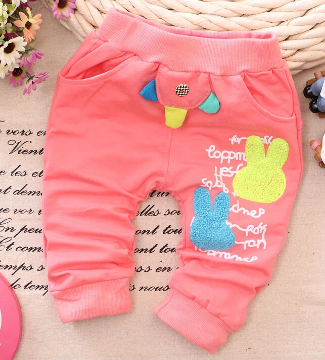 2015 spring new 1pcs Korean girls cartoon rabbit baby harem pants embroidered towels baby pants 7-24 months baby girl pants