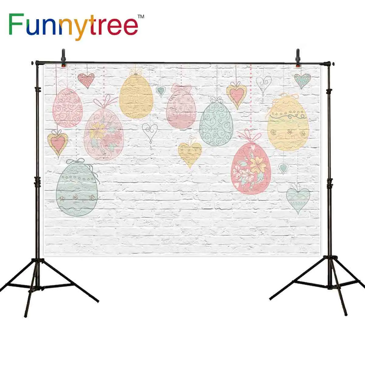 Funnytree Easter backdrops photography white brick eggs paint love simply background for photo shoots photocall photophone vinyl