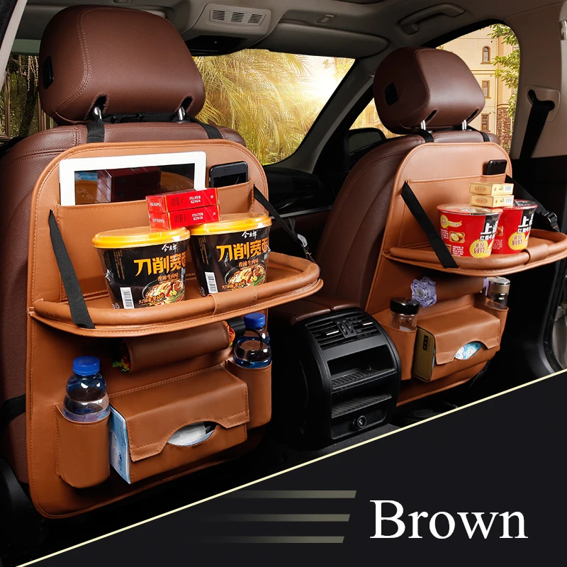 New Car Seat Back Bag Folding Table Organizer Pad Drink Chair Storage Pocket Box Travel Stowing Tidying Automobile Accessories