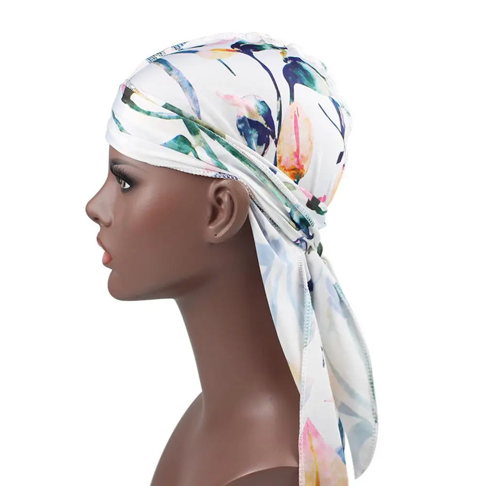 Unisex Hair Accessories Elastic Print Silky Men's Durags Bandana Biker Long Tail Durag Headband Breathable Wigs Turban