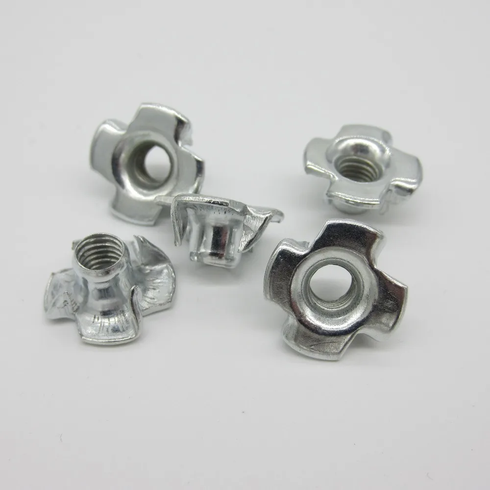 10pcs M3 M4 M5 M6 M8 M10 M12 Zinc Plated Four Claws Nut Speaker Nut T-nut Blind Pronged Tee Nut for Furniture