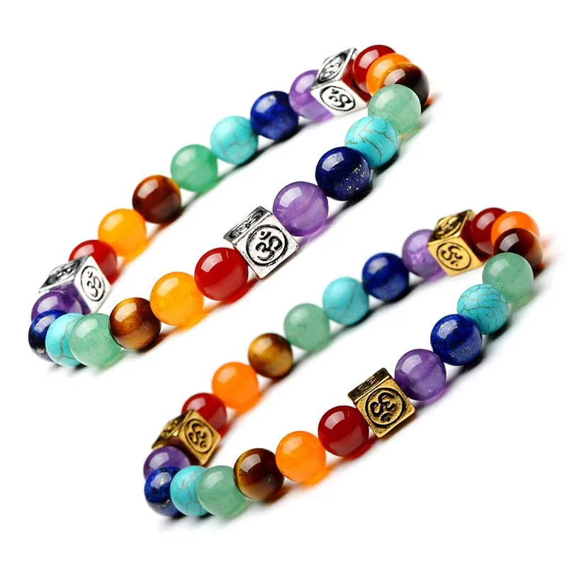 New Colorful Stone Beads Bracelet Yoga Chakra Bracelets Bangles for Women Men Indian Healing Jewelry Lucky Pray 7 Chakra Jewelry