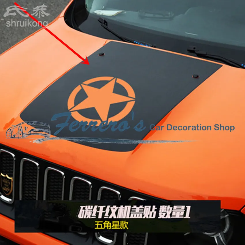 For 2015 2016 2017 JEEP Renegade 1PC Carbon Fiber Car Accessories Car Stickers Car Auto Front Body Hood Sticker