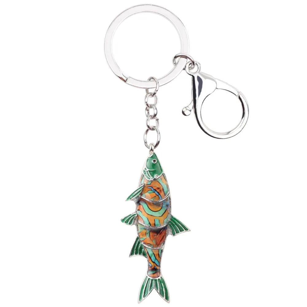 Bonsny Enamel Freshwater Fish Key Chain Key Ring Handbag Bag Charm Keychain Accessories Fashion Ocean Animal Jewelry For Women