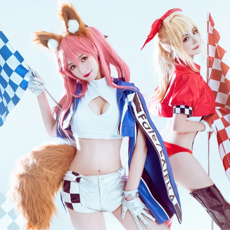 Anime Fate Grand Order Tamamo no Mae Racing Suits Cosplay Costume Girl'Cool Dress Blue Uniform H