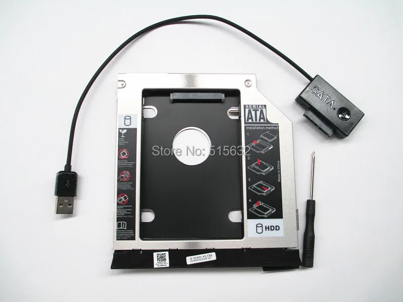 USB EXT Cable + Exact FIT SATA 2nd HDD Caddy Module for DELL E6420 E6320 E6520