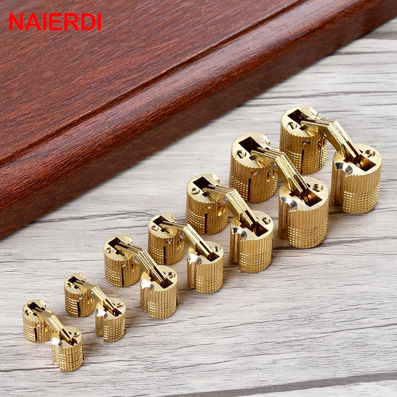 2PCS NAIERDI 8-14mm Hidden Cabinet Copper Hinges Invisible Door Brass Concealed Barrel Hinge For Gift Box Furniture Hardware