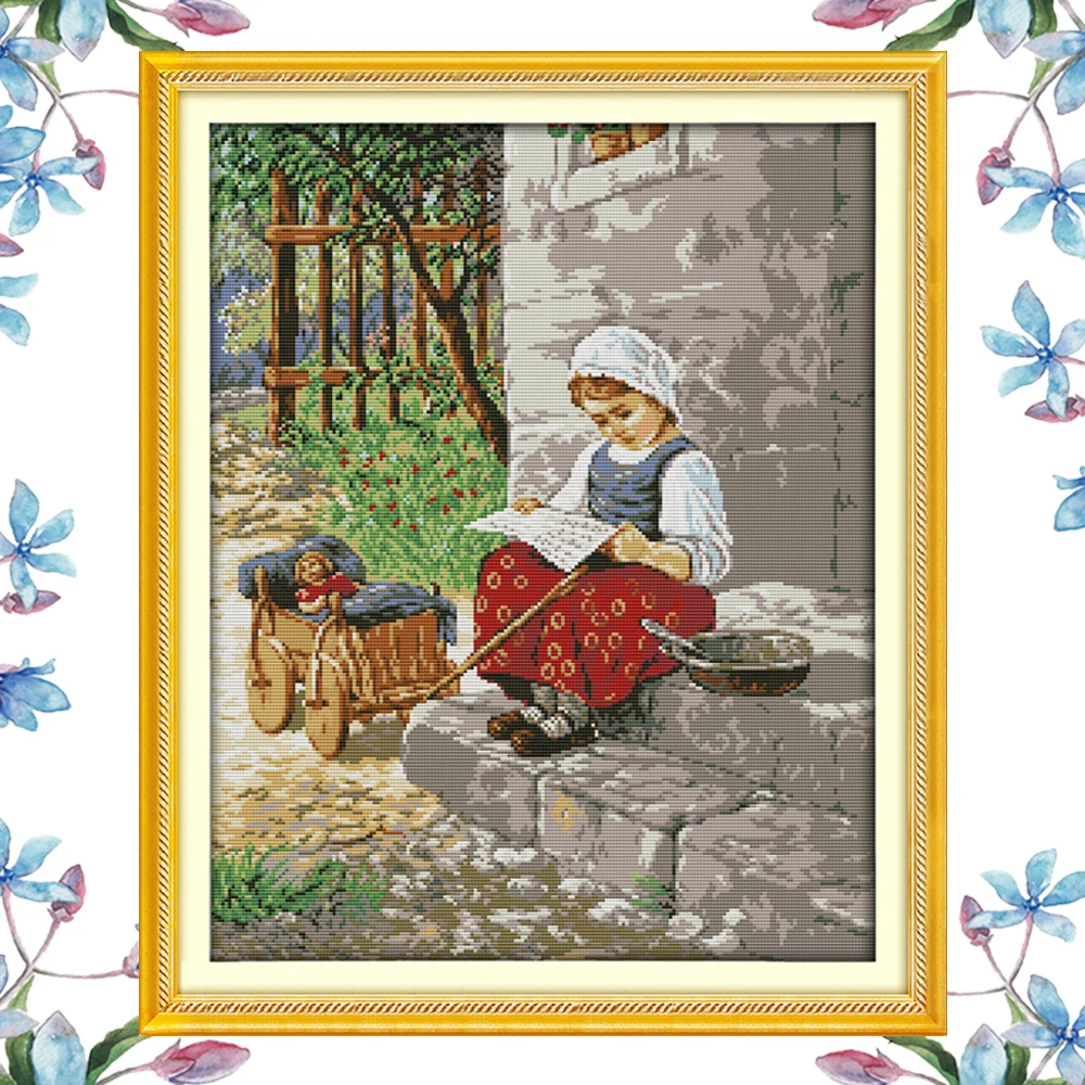 NKF Peasant Girl Cross Stitch DIY Kit Needlework Counted Cross Stitch Sets for Embroidery Cross Crafts Cross Stitch