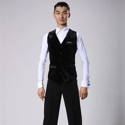 Ballroom Latin Dance Shirts Men Black Front Velvet Back Nylon Vest Coat Male Flamengo Competition Performance Dancewear DNV11343