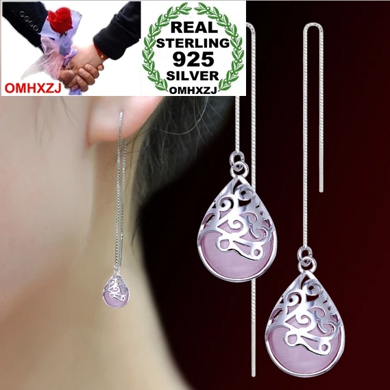 

OMHXZJ Wholesale Fashion joker Natural moonstone Women kpop 925 Sterling Silver Tassel pendant drop Long Ear Line Earrings YS136