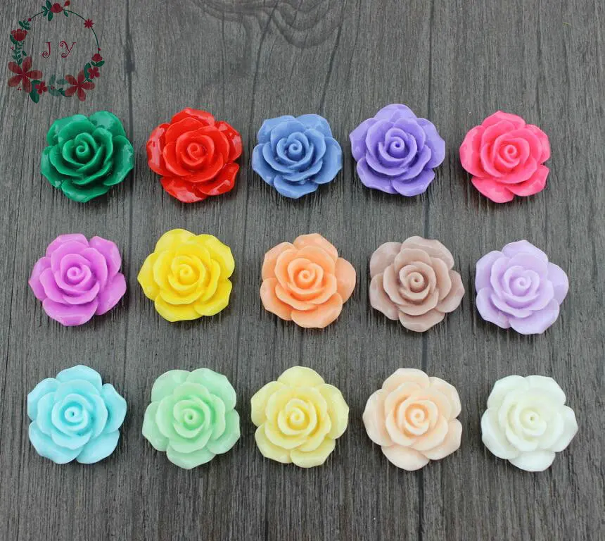 set of 50pcs Mixed Colors Rose Flower Flatback Resin Cabochons Artificial Rose phone Case DIY Decor 23mm