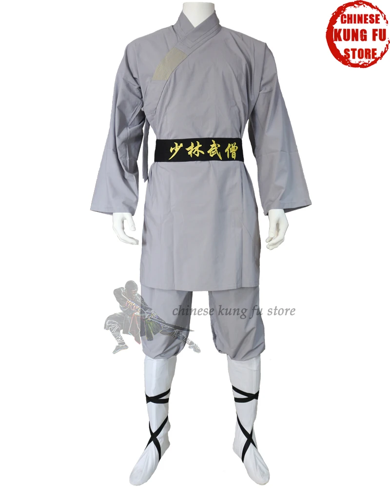 Popular Gray Cotton Shaolin Uniform Wushu Martial arts Suit Buddhist Monk Kung fu Robe Kids Adults Costumes