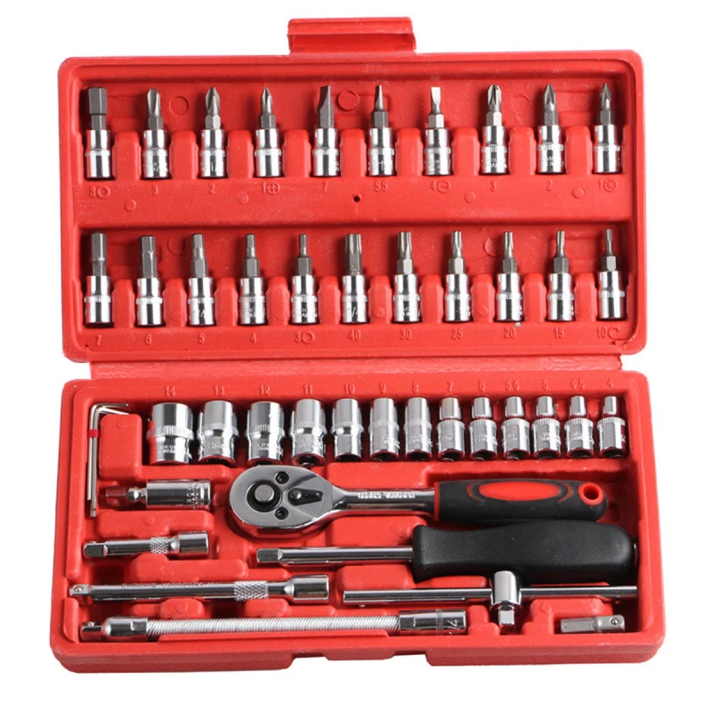 

Car Repair Tools Set Spanner Socket 1/4" Ratchet Wrench Kit Hand Tool 46pcs Hot