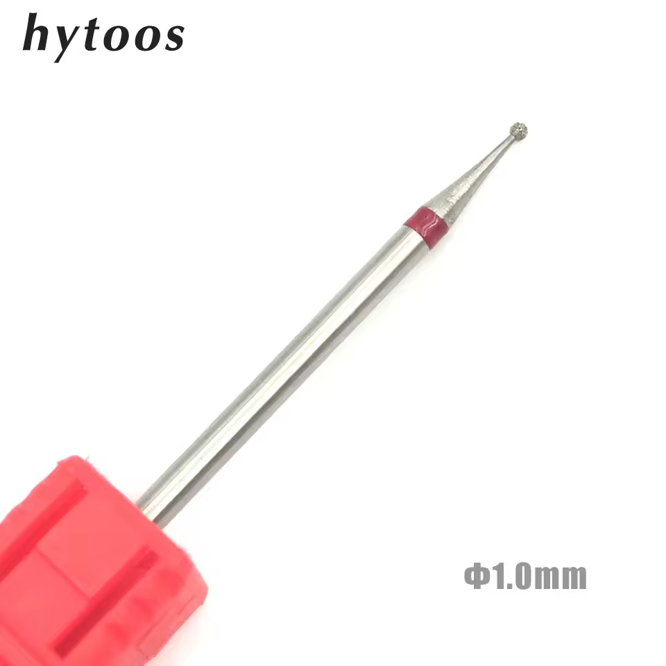 HYTOOS 1.0mm Sfera Diamante Punta da trapano per unghie 3/32 "Rotary Burr Cuticole Pulito Frese per manicure Accessori per trapano Nail Mills-D010D