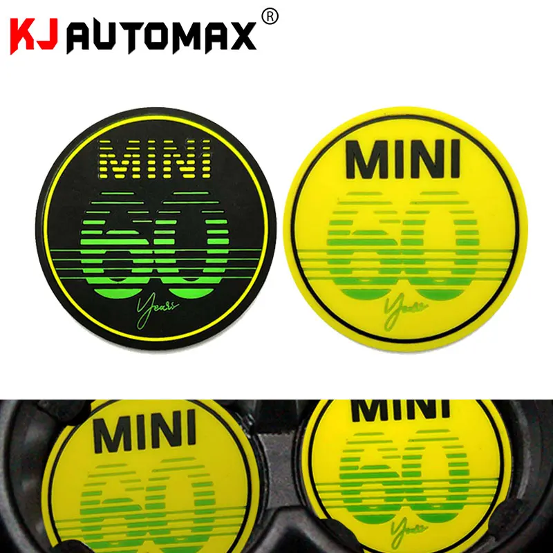 KJAUTOMAX for Mini Cooper all car F55 F56 F60 R55 R56 R60 Non-slip cup mat 60th anniversary 72mm Silica Gel black yellow