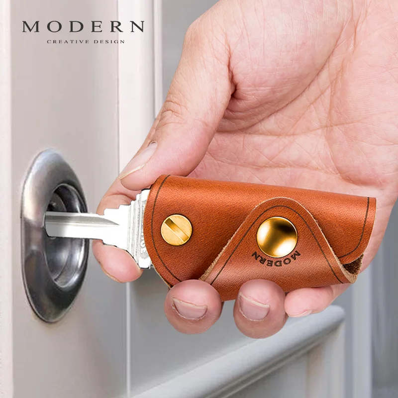 Brand 100% Genuine Leather Key Organizer DIY Keychain EDC Mini Pocket Car Keyholder