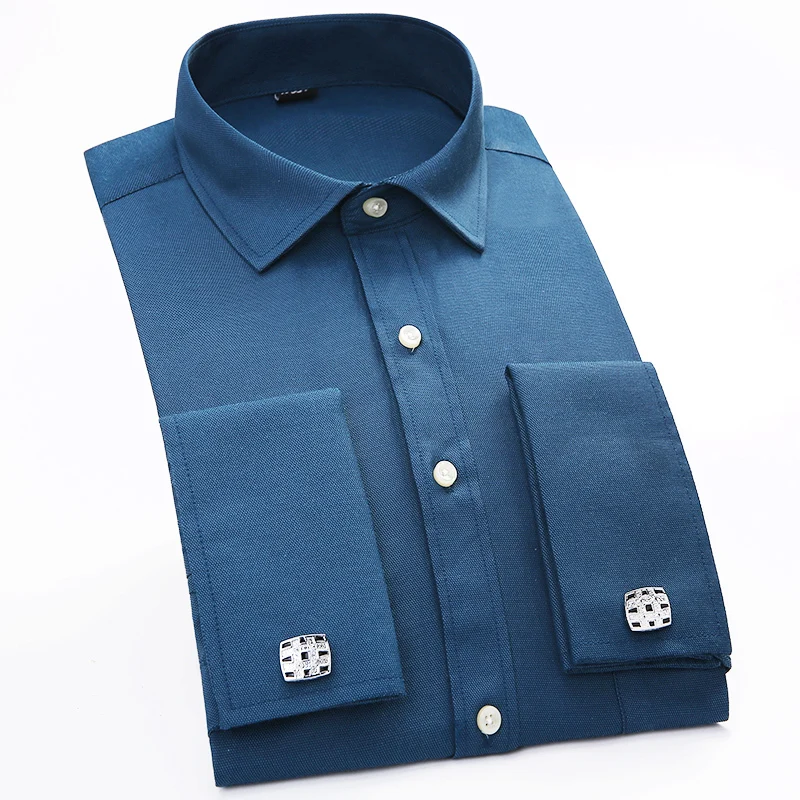 Camisas dos homens nova chegada dos homens roupas de moda de qualidade superior camisas de vestido dos homens cor sólida camisa francesa manga longa formal