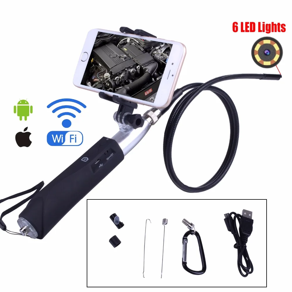 Wifi Endoscope Camera 8mm for iphone Android Borescope Waterproof Tube Inspection Endoscope camera with Mobile phone holder