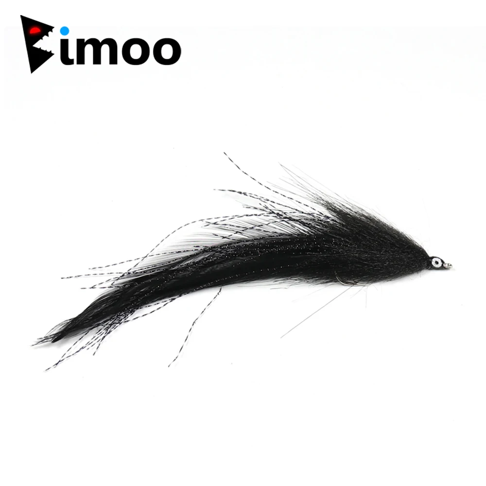 Bimoo 2PCS Size 2# Deceiver Black Saltwater Flies Pike Streamer Fly for Fly Fishing Flies