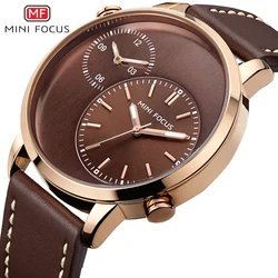 MINI FOKUS Männer Uhren Mode Casual Mann Uhr Top Brand Luxus Echtes Leder Busines 2 Zeit Zone Quarz-Uhr männer Armbanduhr