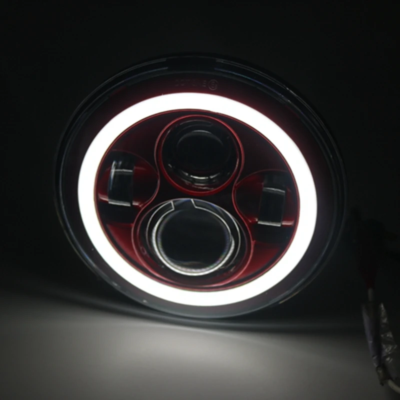 Red Colored 40W 7 Inch Round LED Headlight Red/White DRL Full Halo Headlamp For Motorcycle 4X4 Offroad