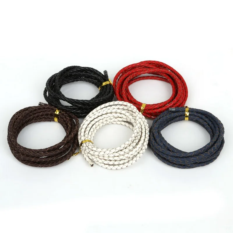 2meters/pack 4mm Round Genuine Braided Leather Cord/Thread/String/Rope for Necklace Bracelet Jewelry Material Supplies 5 Colors