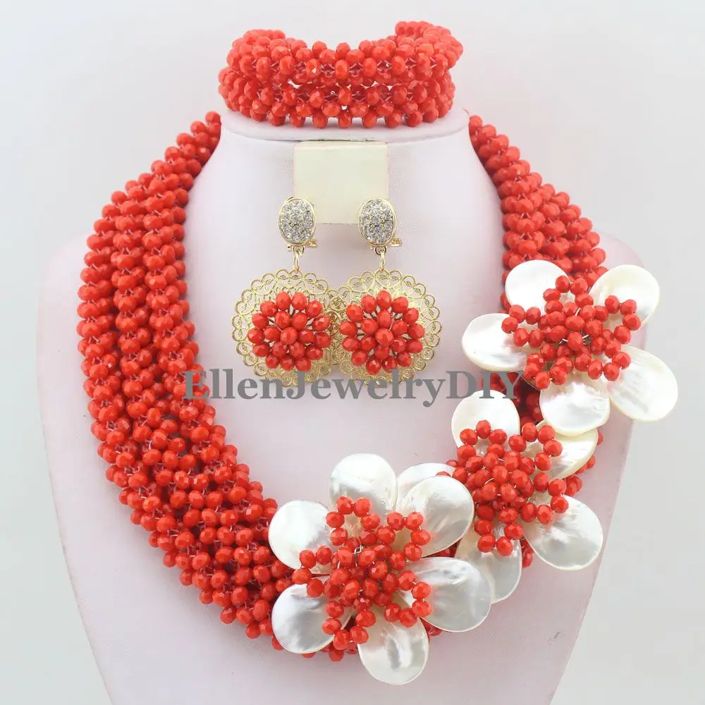 

Nigerian Wedding African Beads Jewelry Set African Costume Jewelry Sets Beads Free Shipping W11831