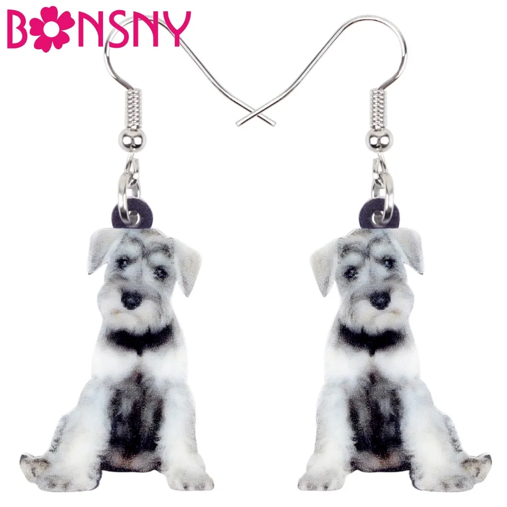 Bonsny Acrylic Novelty Cartoon Schnauzer Terrier Dog Earrings Drop Dangle Novelty Animal Jewelry For Women Girls Dropshipping