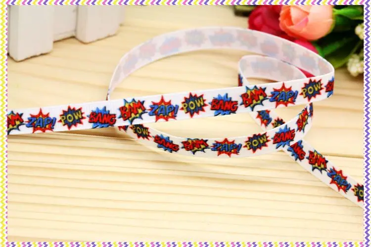 New 3/8''  pow bang printed grosgrain ribbon hair bow headwear party decoration wholesale OEM 9mm H3815